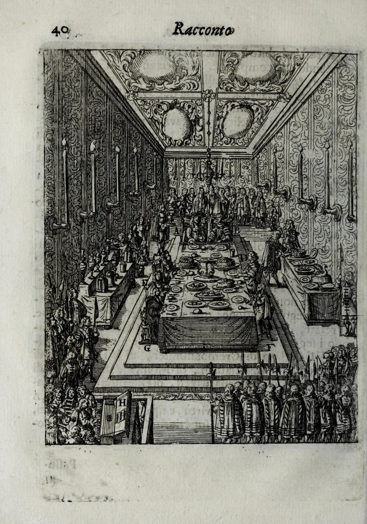 An illustration from Racconto historico del felicissimo maritaggio delle Sacre Cesaree Reali Maesta di Leopoldo et Eleonora Maddalena Teresa principessa nata di Neoburg sempre augusti, 1677, leaf 52