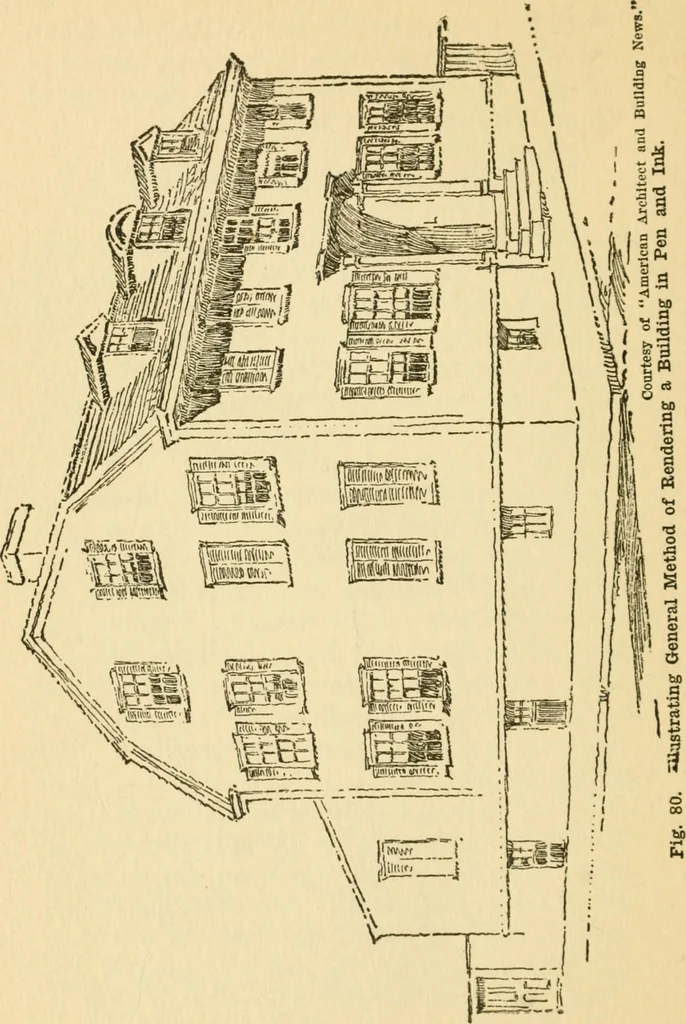 An illustration from Radford's architectural drawing : complete guide to work of architect's office, drawing to scale--tracing--detailing--designing --classic order of architecture. A complete and thorough course, clearly written and beautifully illustrated; suited alike to individual study and class instruction, 1912, leaf 149