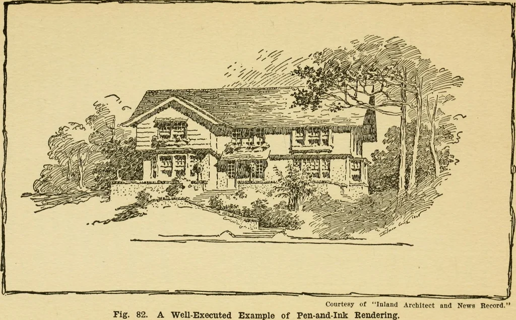 An illustration from Radford's architectural drawing : complete guide to work of architect's office, drawing to scale--tracing--detailing--designing --classic order of architecture. A complete and thorough course, clearly written and beautifully illustrated; suited alike to individual study and class instruction, 1912, leaf 154