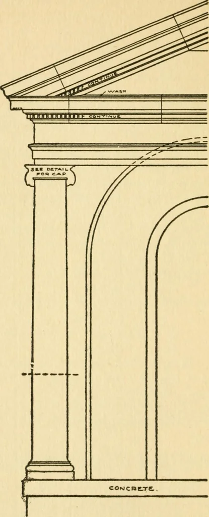 An illustration from Radford's architectural drawing : complete guide to work of architect's office, drawing to scale--tracing--detailing--designing --classic order of architecture. A complete and thorough course, clearly written and beautifully illustrated; suited alike to individual study and class instruction, 1912, leaf 89