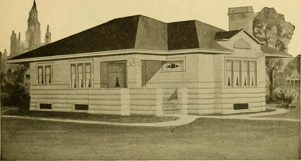 An illustration from Radford's artistic bungalows : unique collection of 208 designs, best modern ideas in bungalow architecture., 1908, leaf 100