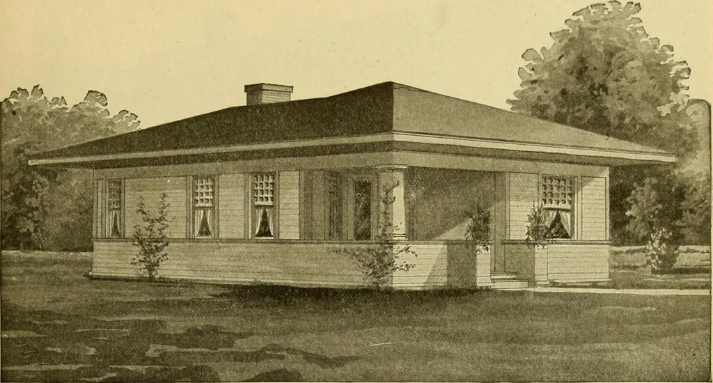 An illustration from Radford's artistic bungalows : unique collection of 208 designs, best modern ideas in bungalow architecture., 1908, leaf 108