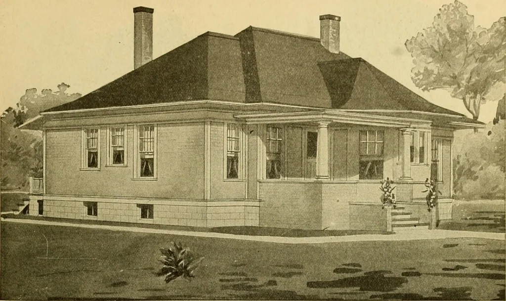 An illustration from Radford's artistic bungalows : unique collection of 208 designs, best modern ideas in bungalow architecture., 1908, leaf 128