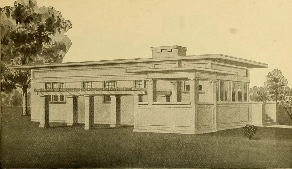 An illustration from Radford's artistic bungalows : unique collection of 208 designs, best modern ideas in bungalow architecture., 1908, leaf 136