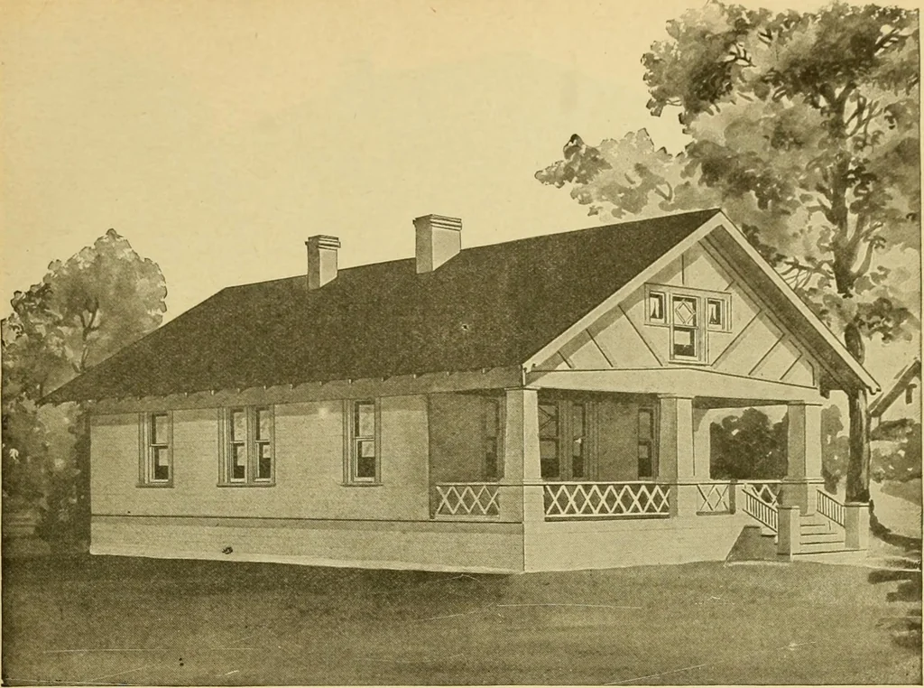 An illustration from Radford's artistic bungalows : unique collection of 208 designs, best modern ideas in bungalow architecture., 1908, leaf 140