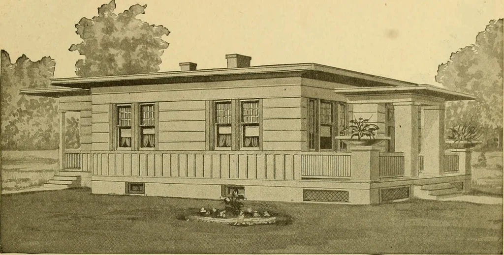 An illustration from Radford's artistic bungalows : unique collection of 208 designs, best modern ideas in bungalow architecture., 1908, leaf 166