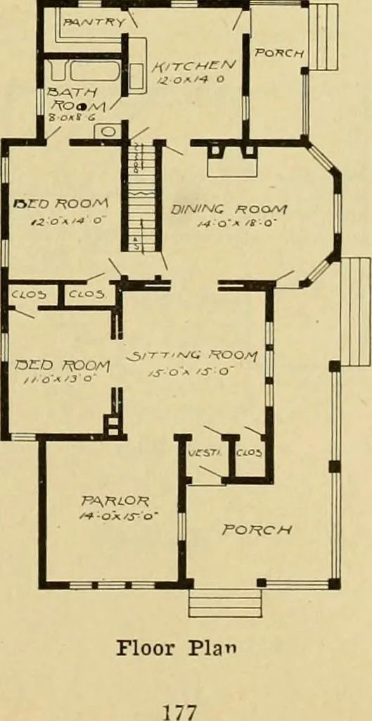 An illustration from Radford's artistic bungalows : unique collection of 208 designs, best modern ideas in bungalow architecture., 1908, leaf 180