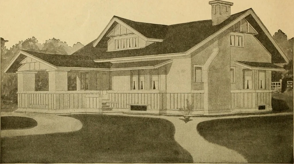 An illustration from Radford's artistic bungalows : unique collection of 208 designs, best modern ideas in bungalow architecture., 1908, leaf 19