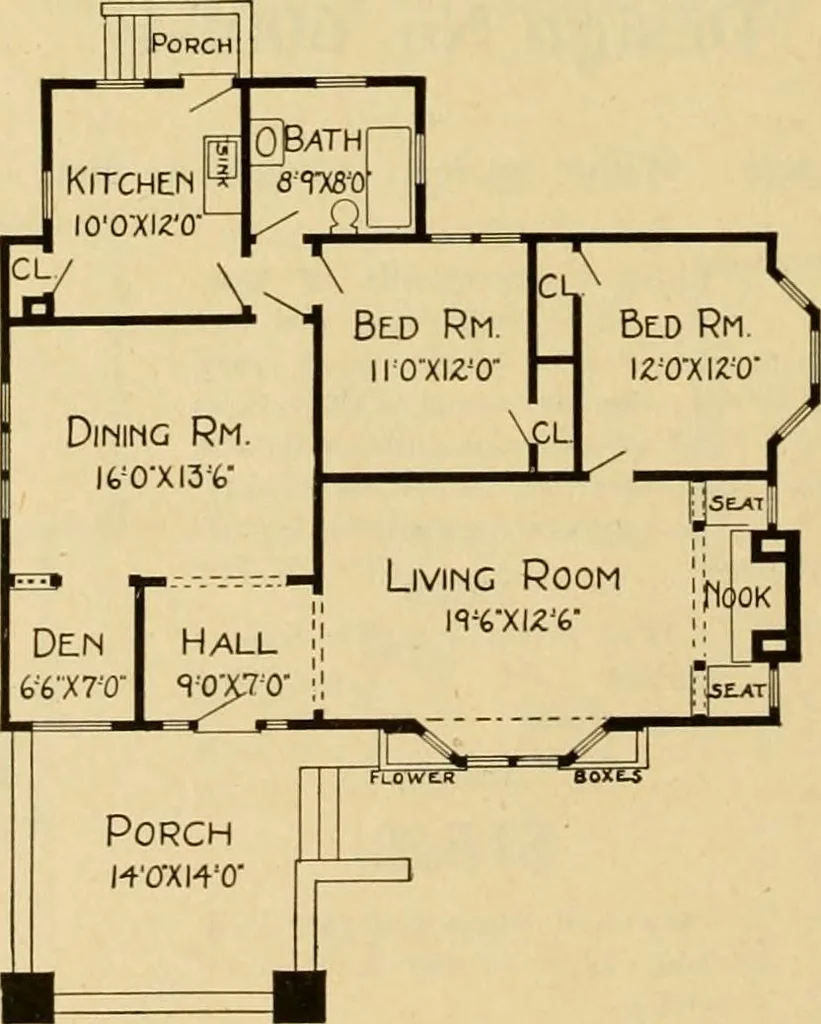 An illustration from Radford's artistic bungalows : unique collection of 208 designs, best modern ideas in bungalow architecture., 1908, leaf 19