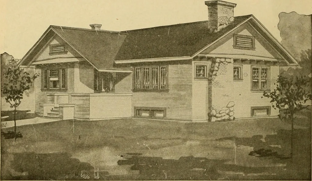 An illustration from Radford's artistic bungalows : unique collection of 208 designs, best modern ideas in bungalow architecture., 1908, leaf 195