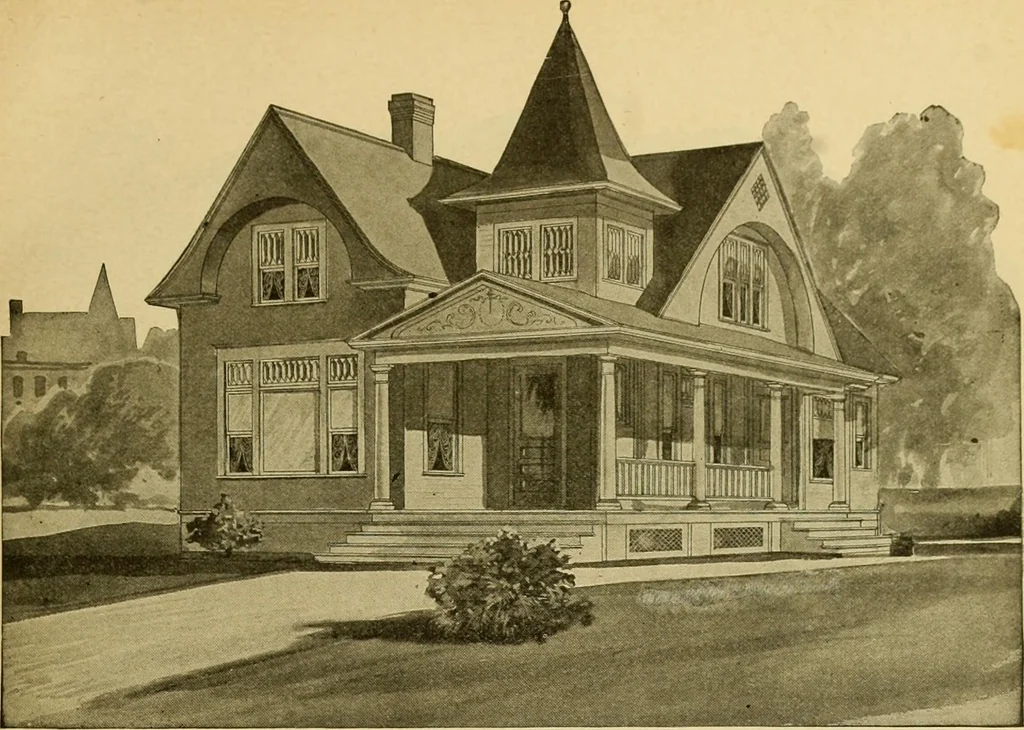 An illustration from Radford's artistic bungalows : unique collection of 208 designs, best modern ideas in bungalow architecture., 1908, leaf 202