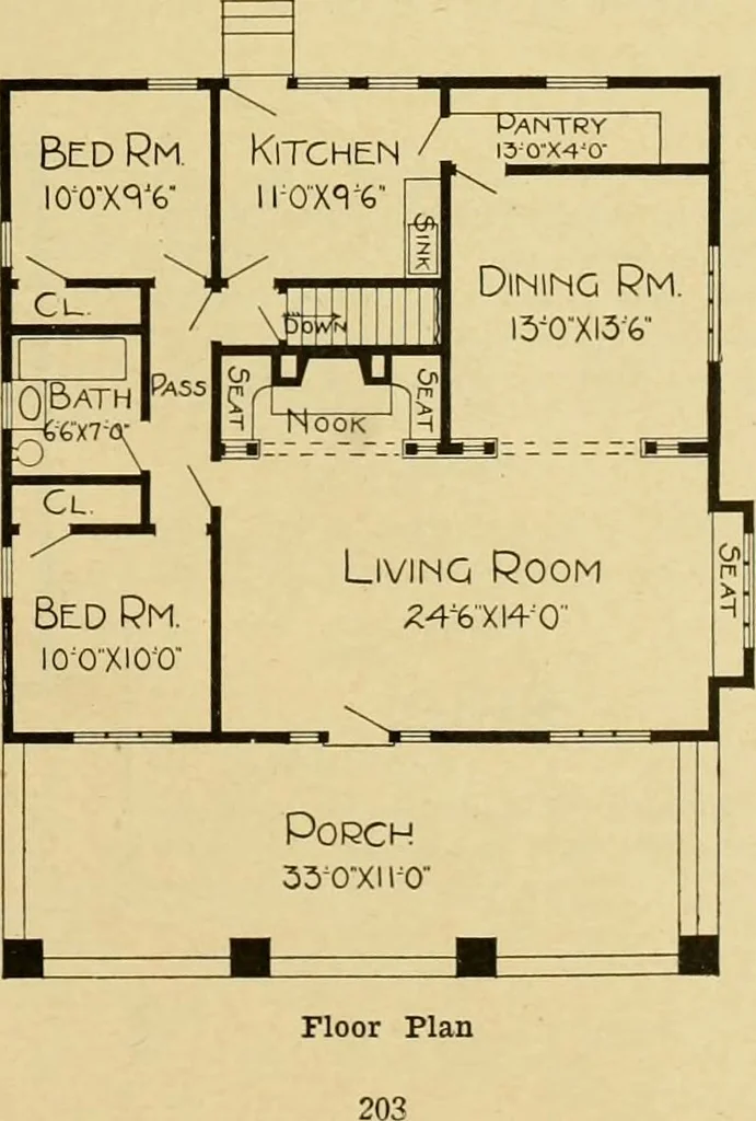 An illustration from Radford's artistic bungalows : unique collection of 208 designs, best modern ideas in bungalow architecture., 1908, leaf 206