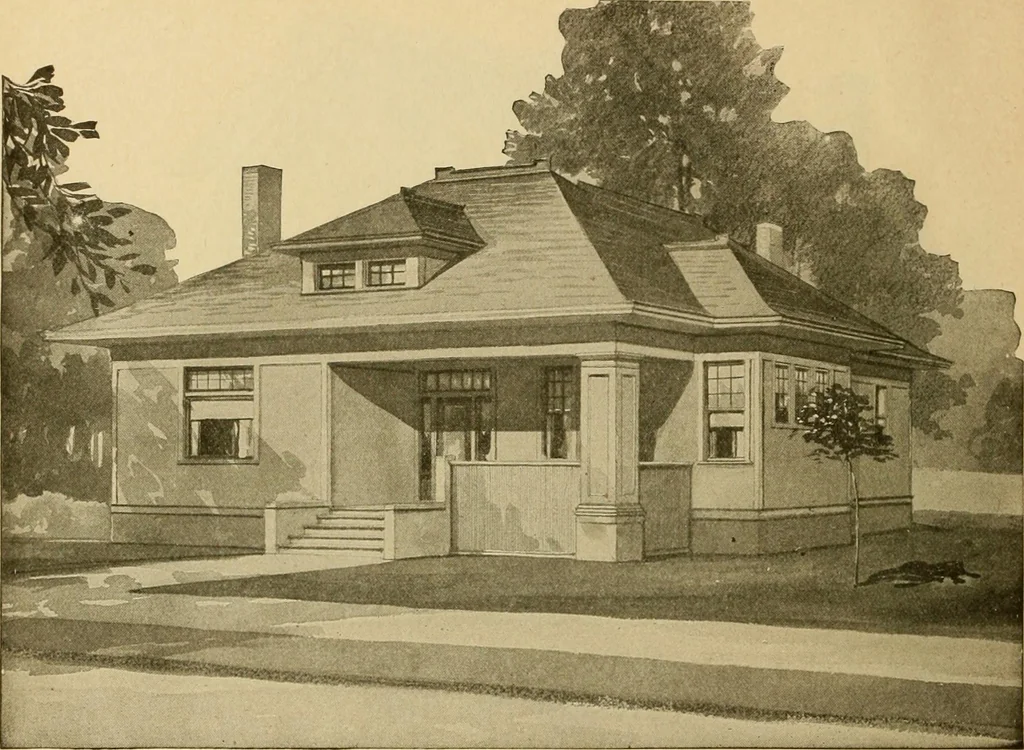 An illustration from Radford's artistic bungalows : unique collection of 208 designs, best modern ideas in bungalow architecture., 1908, leaf 33