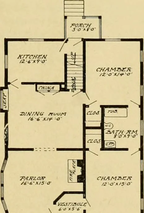 An illustration from Radford's artistic bungalows : unique collection of 208 designs, best modern ideas in bungalow architecture., 1908, leaf 34