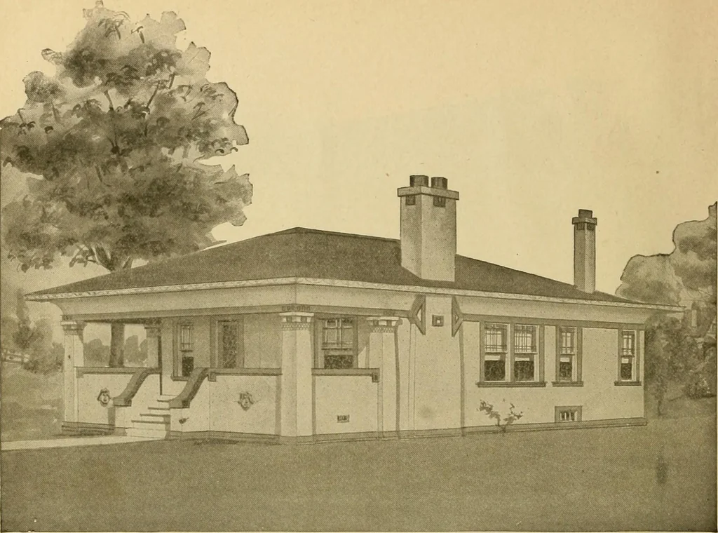 An illustration from Radford's artistic bungalows : unique collection of 208 designs, best modern ideas in bungalow architecture., 1908, leaf 45