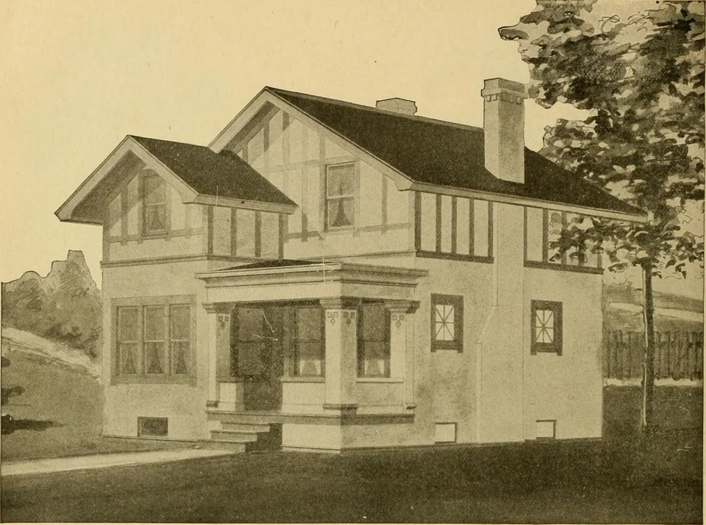 An illustration from Radford's artistic bungalows : unique collection of 208 designs, best modern ideas in bungalow architecture., 1908, leaf 47
