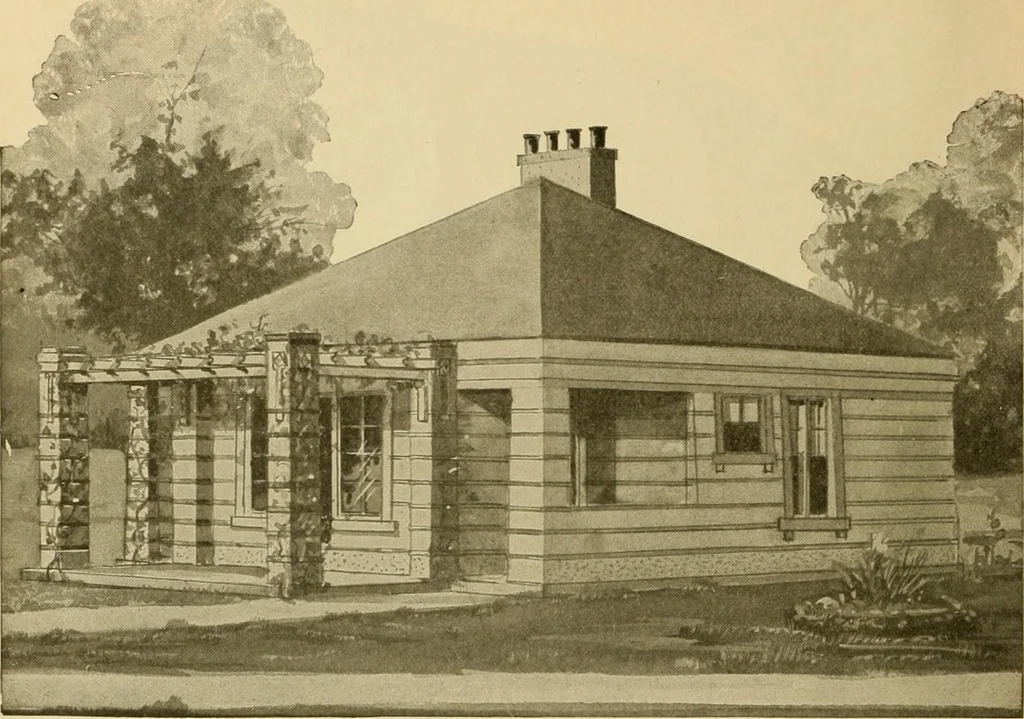 An illustration from Radford's artistic bungalows : unique collection of 208 designs, best modern ideas in bungalow architecture., 1908, leaf 49