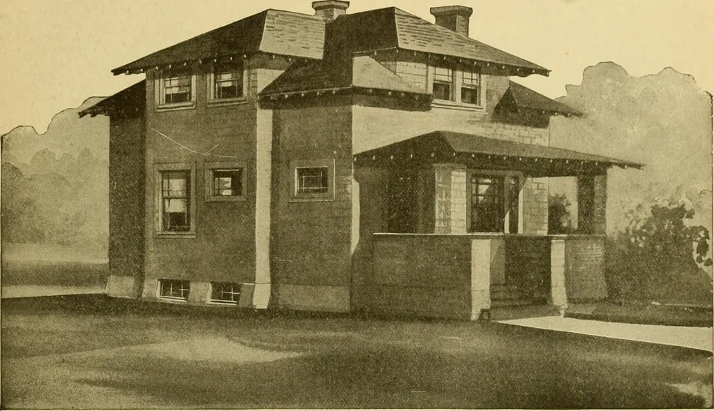 An illustration from Radford's artistic bungalows : unique collection of 208 designs, best modern ideas in bungalow architecture., 1908, leaf 56