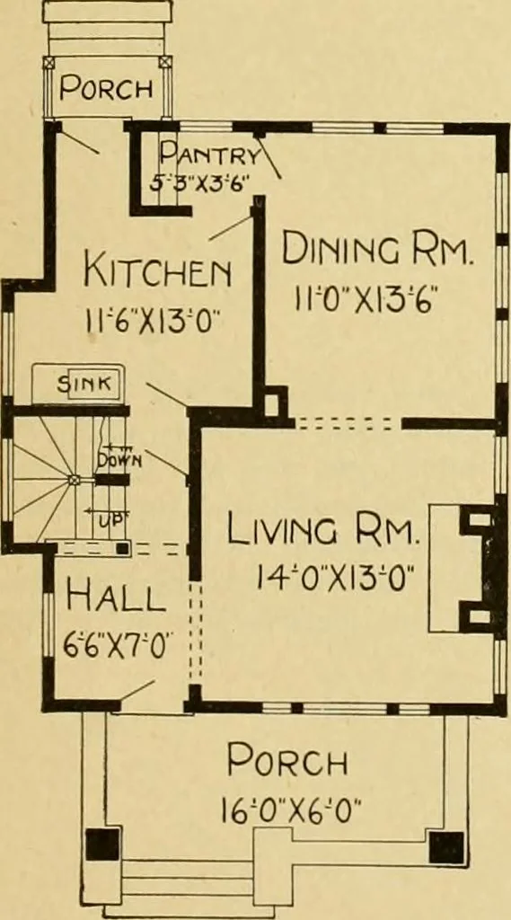 An illustration from Radford's artistic bungalows : unique collection of 208 designs, best modern ideas in bungalow architecture., 1908, leaf 56