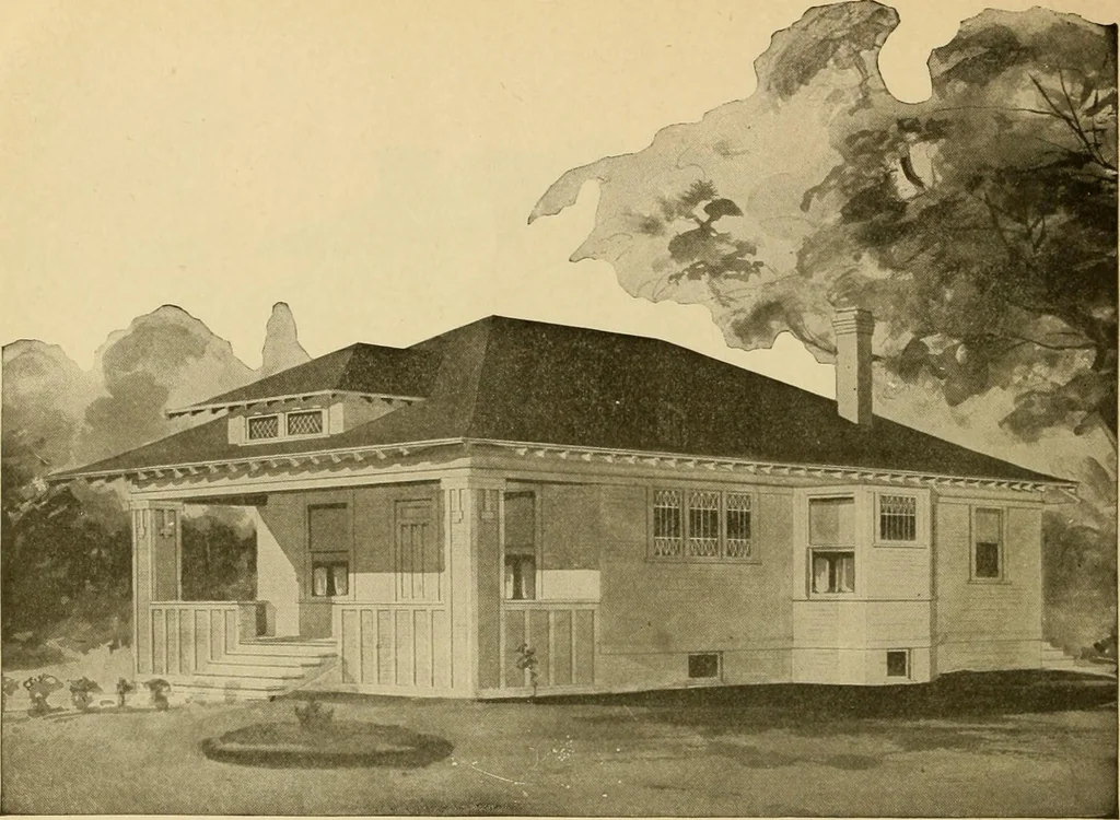 An illustration from Radford's artistic bungalows : unique collection of 208 designs, best modern ideas in bungalow architecture., 1908, leaf 57