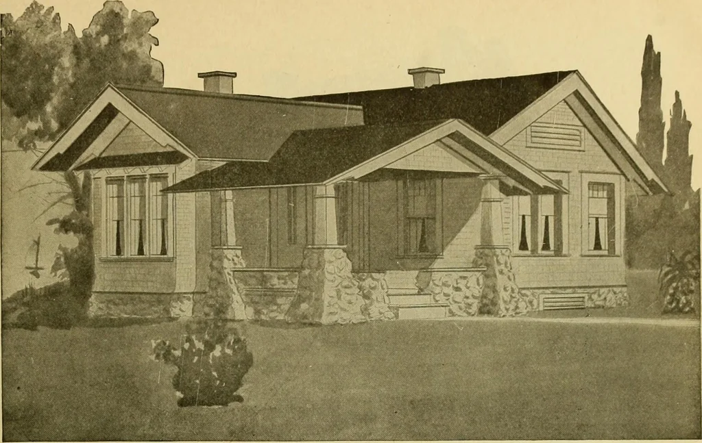 An illustration from Radford's artistic bungalows : unique collection of 208 designs, best modern ideas in bungalow architecture., 1908, leaf 66