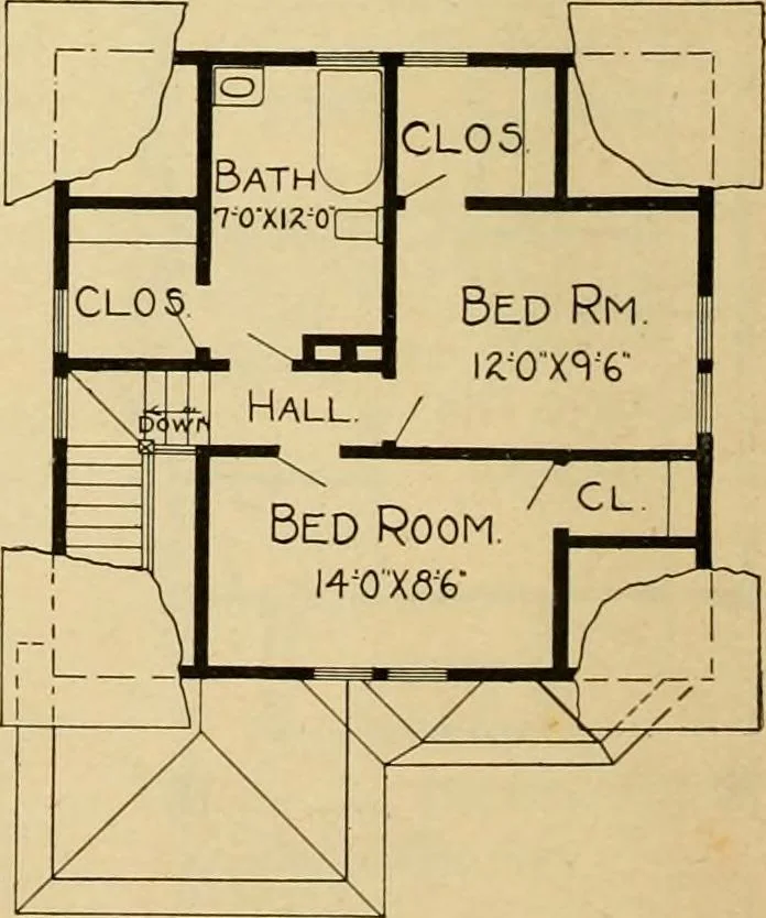 An illustration from Radford's artistic bungalows : unique collection of 208 designs, best modern ideas in bungalow architecture., 1908, leaf 69
