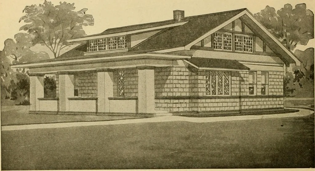 An illustration from Radford's artistic bungalows : unique collection of 208 designs, best modern ideas in bungalow architecture., 1908, leaf 73