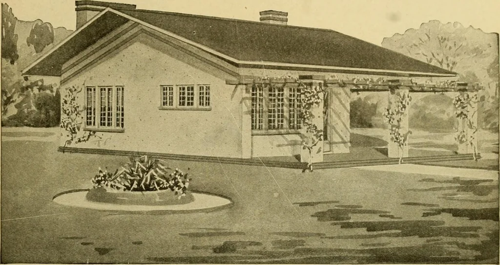 An illustration from Radford's artistic bungalows : unique collection of 208 designs, best modern ideas in bungalow architecture., 1908, leaf 74