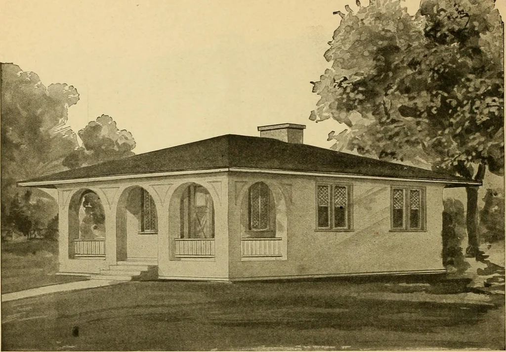 An illustration from Radford's artistic bungalows : unique collection of 208 designs, best modern ideas in bungalow architecture., 1908, leaf 75