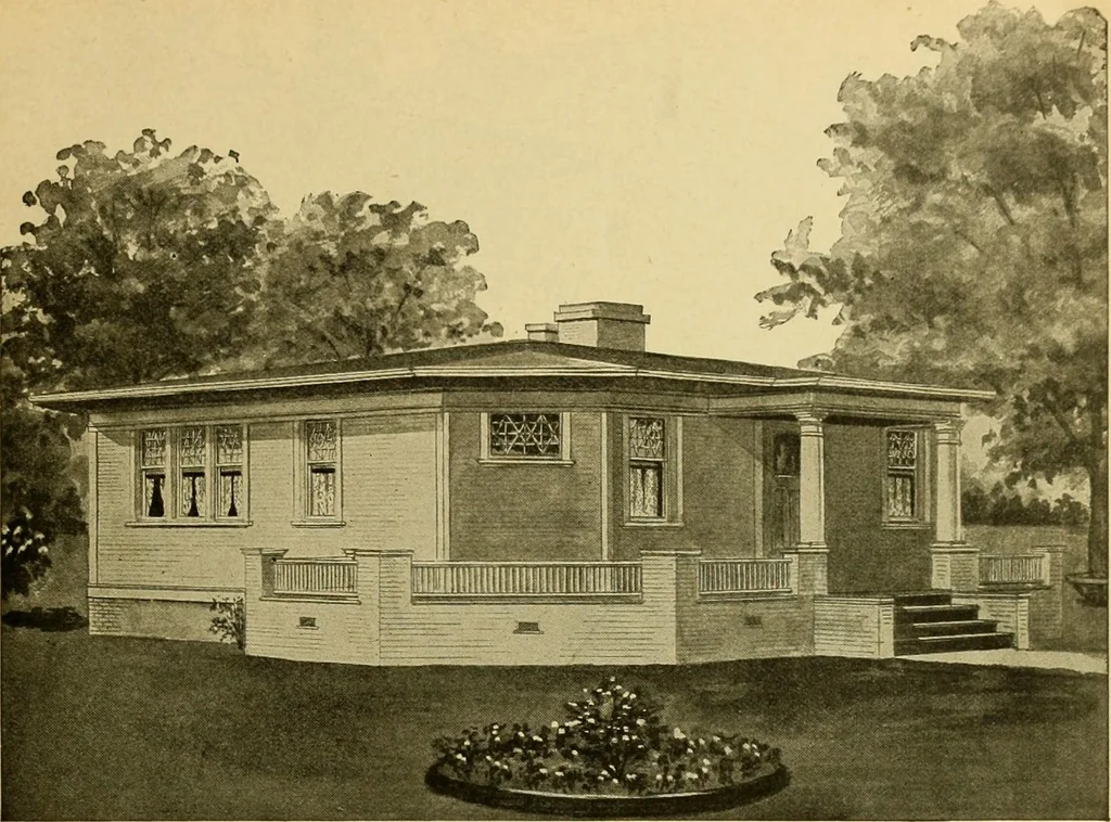 An illustration from Radford's artistic bungalows : unique collection of 208 designs, best modern ideas in bungalow architecture., 1908, leaf 76