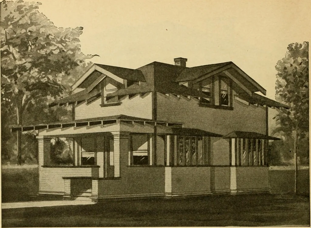An illustration from Radford's artistic bungalows : unique collection of 208 designs, best modern ideas in bungalow architecture., 1908, leaf 91