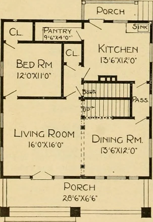 An illustration from Radford's artistic bungalows : unique collection of 208 designs, best modern ideas in bungalow architecture., 1908, leaf 95