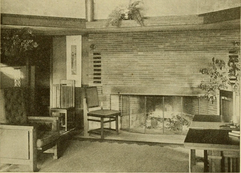 An illustration from Radford's brick houses and how to build them : a standard collection of new, original, and artistic designs for brick houses, apartments, stores and flats, garages, etc. ; together with complete instruction in the manufacture of brick and its practical uses as a building material selected and compiled by William A. Radford ... Every plan designed and executed by a corps of licensed architects of the highest professional standing, assisted by a staff of expert draftsmen. Over 300 designs and details., 1912, leaf 100