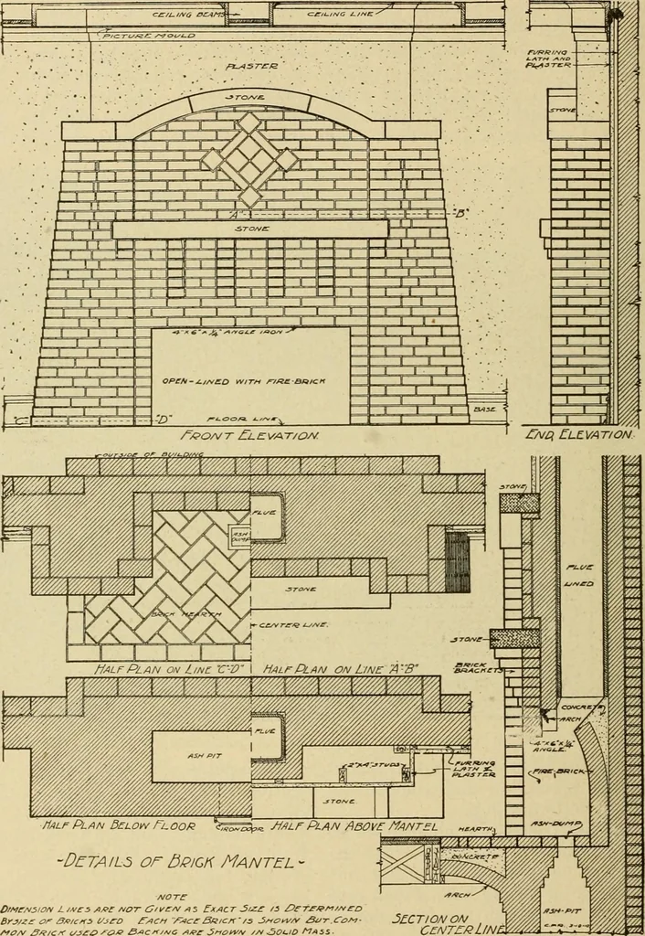 An illustration from Radford's brick houses and how to build them : a standard collection of new, original, and artistic designs for brick houses, apartments, stores and flats, garages, etc. ; together with complete instruction in the manufacture of brick and its practical uses as a building material selected and compiled by William A. Radford ... Every plan designed and executed by a corps of licensed architects of the highest professional standing, assisted by a staff of expert draftsmen. Over 300 designs and details., 1912, leaf 101