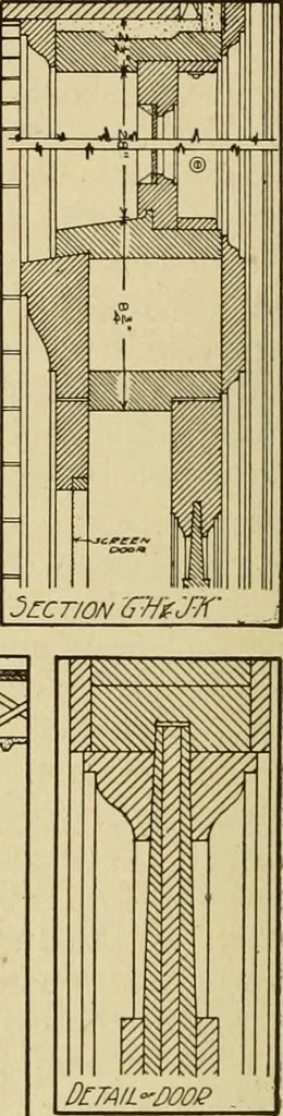 An illustration from Radford's brick houses and how to build them : a standard collection of new, original, and artistic designs for brick houses, apartments, stores and flats, garages, etc. ; together with complete instruction in the manufacture of brick and its practical uses as a building material selected and compiled by William A. Radford ... Every plan designed and executed by a corps of licensed architects of the highest professional standing, assisted by a staff of expert draftsmen. Over 300 designs and details., 1912, leaf 115