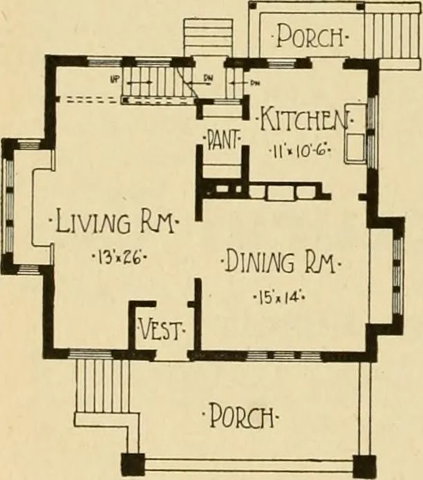 An illustration from Radford's brick houses and how to build them : a standard collection of new, original, and artistic designs for brick houses, apartments, stores and flats, garages, etc. ; together with complete instruction in the manufacture of brick and its practical uses as a building material selected and compiled by William A. Radford ... Every plan designed and executed by a corps of licensed architects of the highest professional standing, assisted by a staff of expert draftsmen. Over 300 designs and details., 1912, leaf 143