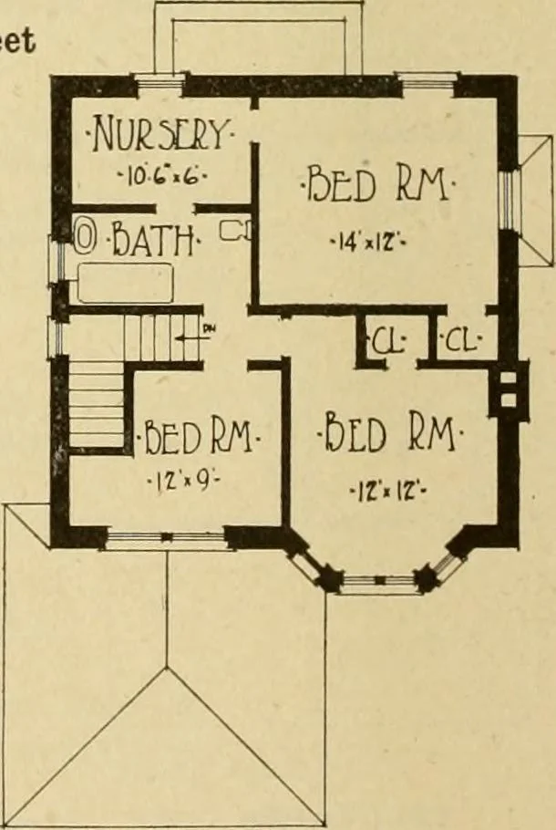 An illustration from Radford's brick houses and how to build them : a standard collection of new, original, and artistic designs for brick houses, apartments, stores and flats, garages, etc. ; together with complete instruction in the manufacture of brick and its practical uses as a building material selected and compiled by William A. Radford ... Every plan designed and executed by a corps of licensed architects of the highest professional standing, assisted by a staff of expert draftsmen. Over 300 designs and details., 1912, leaf 145