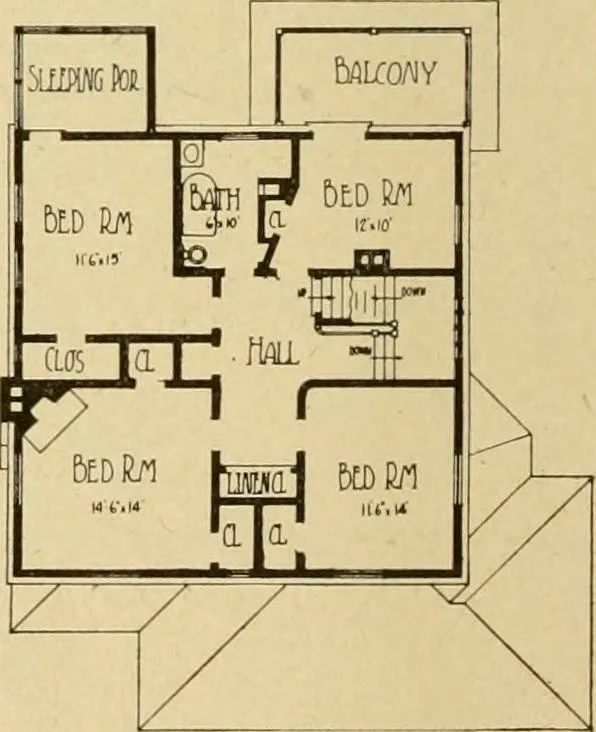 An illustration from Radford's brick houses and how to build them : a standard collection of new, original, and artistic designs for brick houses, apartments, stores and flats, garages, etc. ; together with complete instruction in the manufacture of brick and its practical uses as a building material selected and compiled by William A. Radford ... Every plan designed and executed by a corps of licensed architects of the highest professional standing, assisted by a staff of expert draftsmen. Over 300 designs and details., 1912, leaf 149