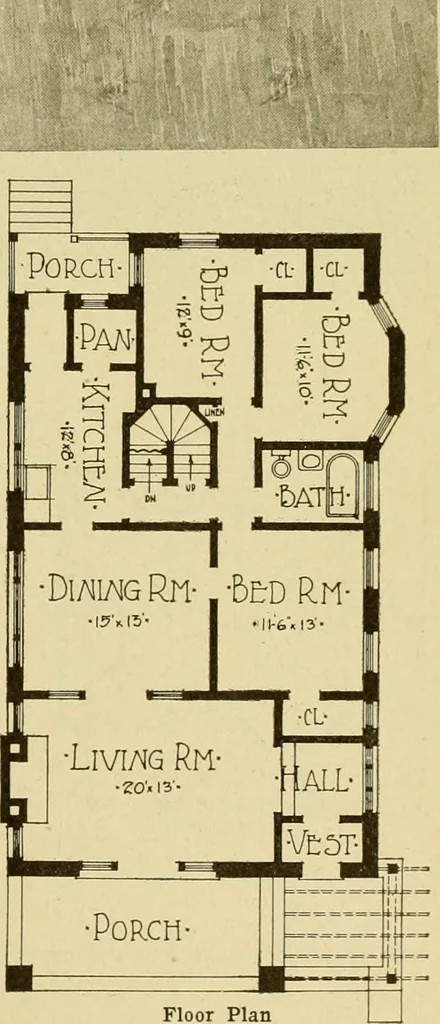 An illustration from Radford's brick houses and how to build them : a standard collection of new, original, and artistic designs for brick houses, apartments, stores and flats, garages, etc. ; together with complete instruction in the manufacture of brick and its practical uses as a building material selected and compiled by William A. Radford ... Every plan designed and executed by a corps of licensed architects of the highest professional standing, assisted by a staff of expert draftsmen. Over 300 designs and details., 1912, leaf 150