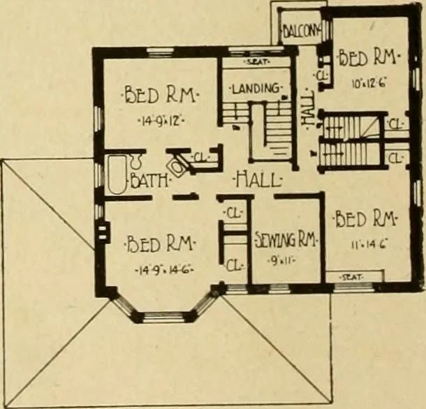 An illustration from Radford's brick houses and how to build them : a standard collection of new, original, and artistic designs for brick houses, apartments, stores and flats, garages, etc. ; together with complete instruction in the manufacture of brick and its practical uses as a building material selected and compiled by William A. Radford ... Every plan designed and executed by a corps of licensed architects of the highest professional standing, assisted by a staff of expert draftsmen. Over 300 designs and details., 1912, leaf 151