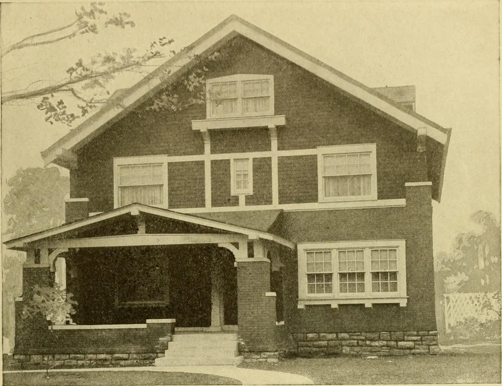 An illustration from Radford's brick houses and how to build them : a standard collection of new, original, and artistic designs for brick houses, apartments, stores and flats, garages, etc. ; together with complete instruction in the manufacture of brick and its practical uses as a building material selected and compiled by William A. Radford ... Every plan designed and executed by a corps of licensed architects of the highest professional standing, assisted by a staff of expert draftsmen. Over 300 designs and details., 1912, leaf 152