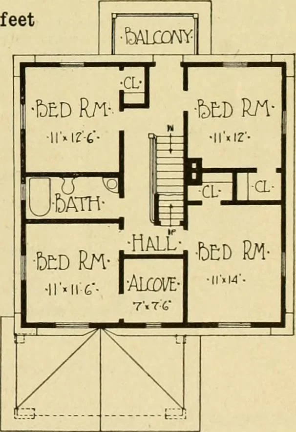 An illustration from Radford's brick houses and how to build them : a standard collection of new, original, and artistic designs for brick houses, apartments, stores and flats, garages, etc. ; together with complete instruction in the manufacture of brick and its practical uses as a building material selected and compiled by William A. Radford ... Every plan designed and executed by a corps of licensed architects of the highest professional standing, assisted by a staff of expert draftsmen. Over 300 designs and details., 1912, leaf 152