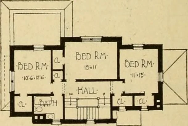 An illustration from Radford's brick houses and how to build them : a standard collection of new, original, and artistic designs for brick houses, apartments, stores and flats, garages, etc. ; together with complete instruction in the manufacture of brick and its practical uses as a building material selected and compiled by William A. Radford ... Every plan designed and executed by a corps of licensed architects of the highest professional standing, assisted by a staff of expert draftsmen. Over 300 designs and details., 1912, leaf 153