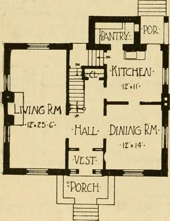 An illustration from Radford's brick houses and how to build them : a standard collection of new, original, and artistic designs for brick houses, apartments, stores and flats, garages, etc. ; together with complete instruction in the manufacture of brick and its practical uses as a building material selected and compiled by William A. Radford ... Every plan designed and executed by a corps of licensed architects of the highest professional standing, assisted by a staff of expert draftsmen. Over 300 designs and details., 1912, leaf 155