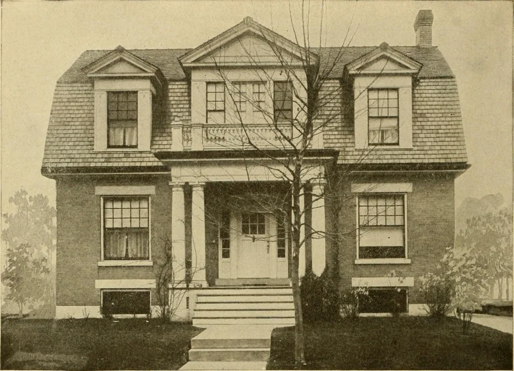 An illustration from Radford's brick houses and how to build them : a standard collection of new, original, and artistic designs for brick houses, apartments, stores and flats, garages, etc. ; together with complete instruction in the manufacture of brick and its practical uses as a building material selected and compiled by William A. Radford ... Every plan designed and executed by a corps of licensed architects of the highest professional standing, assisted by a staff of expert draftsmen. Over 300 designs and details., 1912, leaf 157