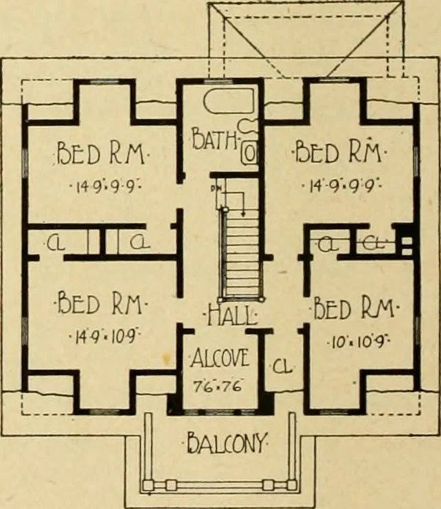 An illustration from Radford's brick houses and how to build them : a standard collection of new, original, and artistic designs for brick houses, apartments, stores and flats, garages, etc. ; together with complete instruction in the manufacture of brick and its practical uses as a building material selected and compiled by William A. Radford ... Every plan designed and executed by a corps of licensed architects of the highest professional standing, assisted by a staff of expert draftsmen. Over 300 designs and details., 1912, leaf 157