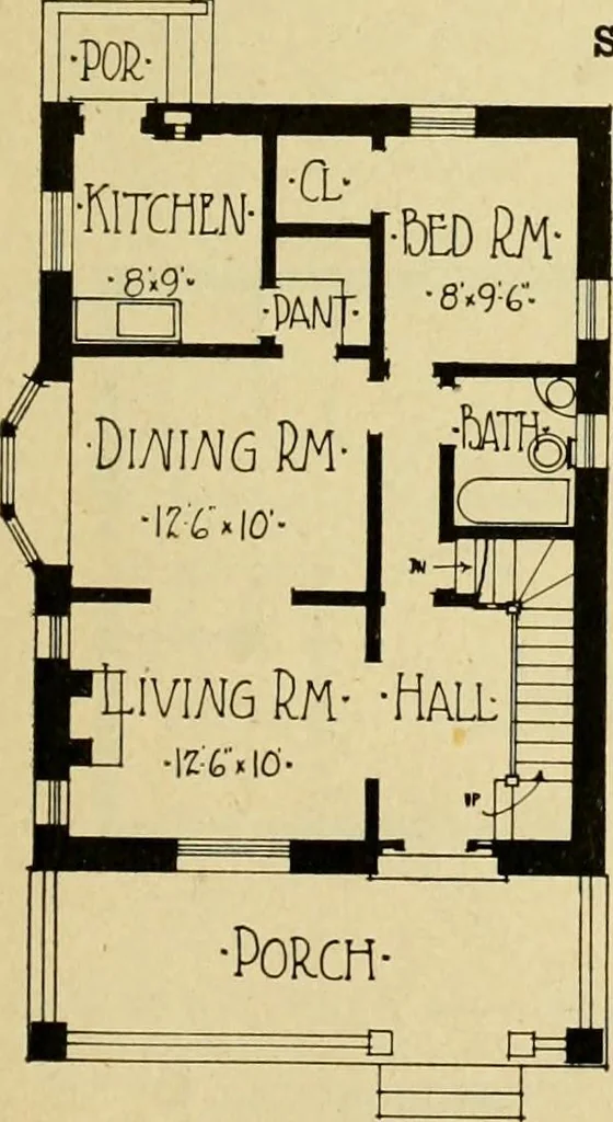 An illustration from Radford's brick houses and how to build them : a standard collection of new, original, and artistic designs for brick houses, apartments, stores and flats, garages, etc. ; together with complete instruction in the manufacture of brick and its practical uses as a building material selected and compiled by William A. Radford ... Every plan designed and executed by a corps of licensed architects of the highest professional standing, assisted by a staff of expert draftsmen. Over 300 designs and details., 1912, leaf 158