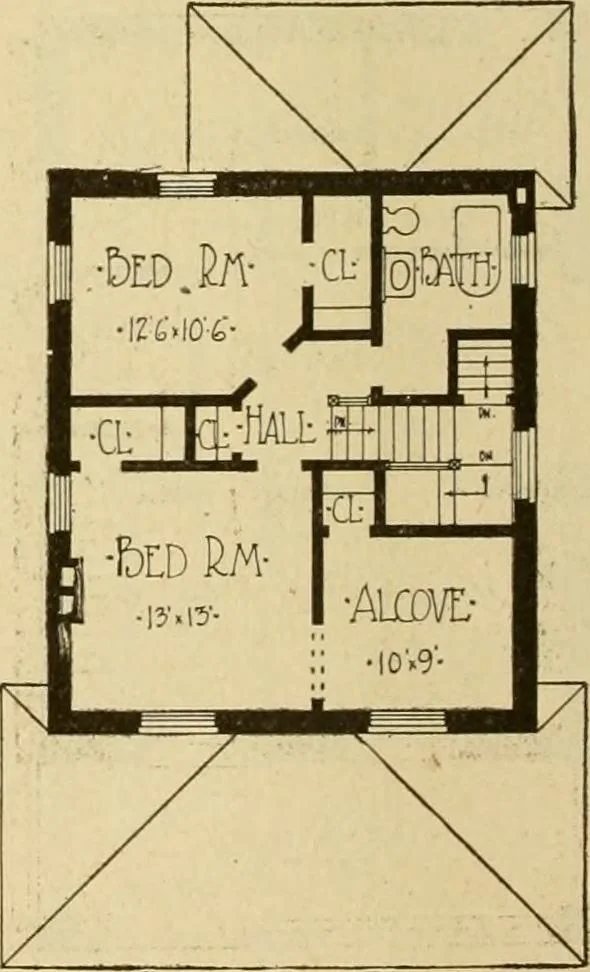 An illustration from Radford's brick houses and how to build them : a standard collection of new, original, and artistic designs for brick houses, apartments, stores and flats, garages, etc. ; together with complete instruction in the manufacture of brick and its practical uses as a building material selected and compiled by William A. Radford ... Every plan designed and executed by a corps of licensed architects of the highest professional standing, assisted by a staff of expert draftsmen. Over 300 designs and details., 1912, leaf 159
