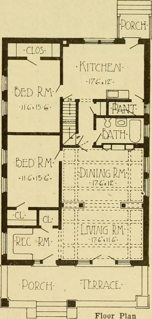 An illustration from Radford's brick houses and how to build them : a standard collection of new, original, and artistic designs for brick houses, apartments, stores and flats, garages, etc. ; together with complete instruction in the manufacture of brick and its practical uses as a building material selected and compiled by William A. Radford ... Every plan designed and executed by a corps of licensed architects of the highest professional standing, assisted by a staff of expert draftsmen. Over 300 designs and details., 1912, leaf 160