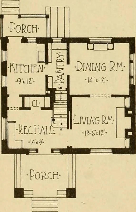 An illustration from Radford's brick houses and how to build them : a standard collection of new, original, and artistic designs for brick houses, apartments, stores and flats, garages, etc. ; together with complete instruction in the manufacture of brick and its practical uses as a building material selected and compiled by William A. Radford ... Every plan designed and executed by a corps of licensed architects of the highest professional standing, assisted by a staff of expert draftsmen. Over 300 designs and details., 1912, leaf 161